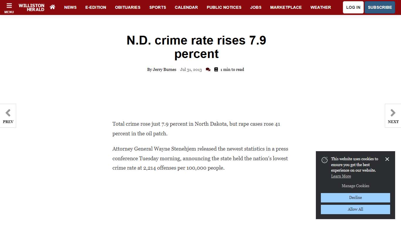 N.D. crime rate rises 7.9 percent | Local News | willistonherald.com